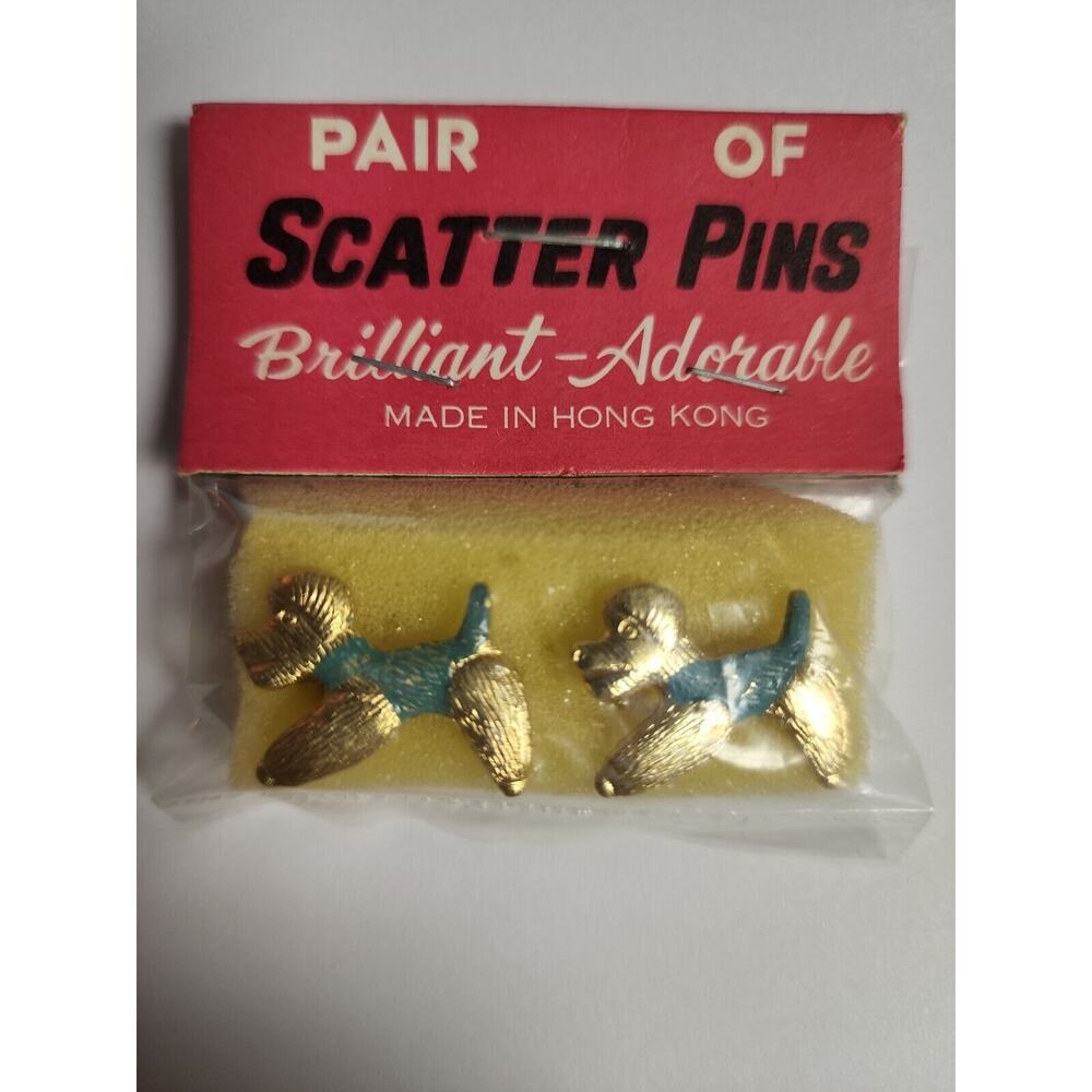 Vintage Brooches Pair of Dogs Blue Enamel Scatter Pins‎ New Old Stock Rare B-10